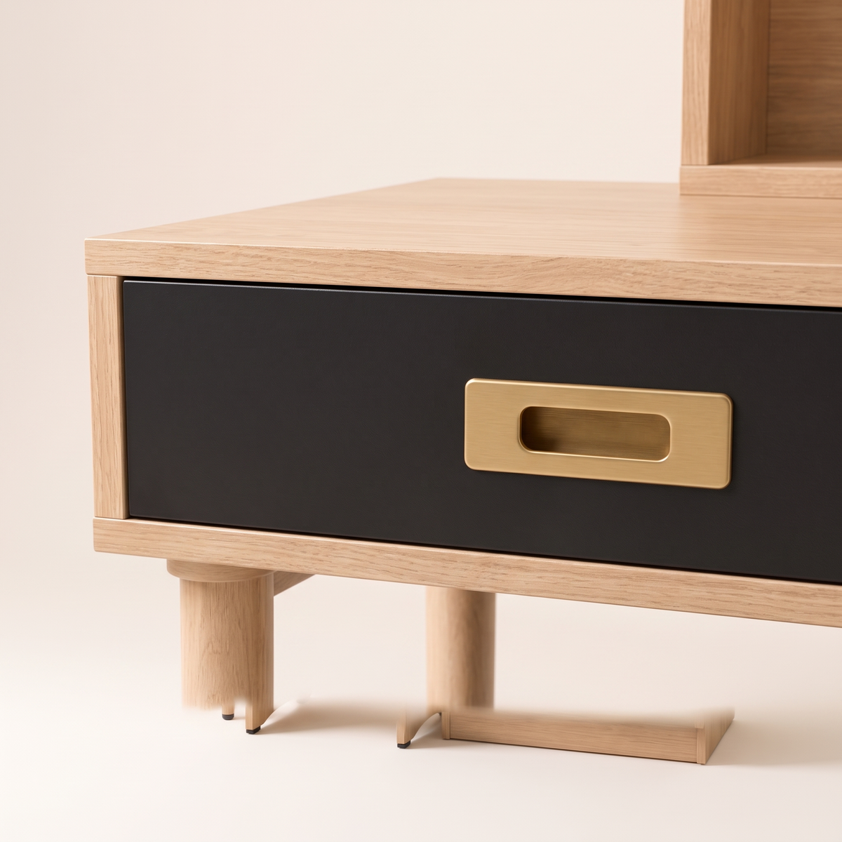 Oak & Black Dressing Table Set, material detail