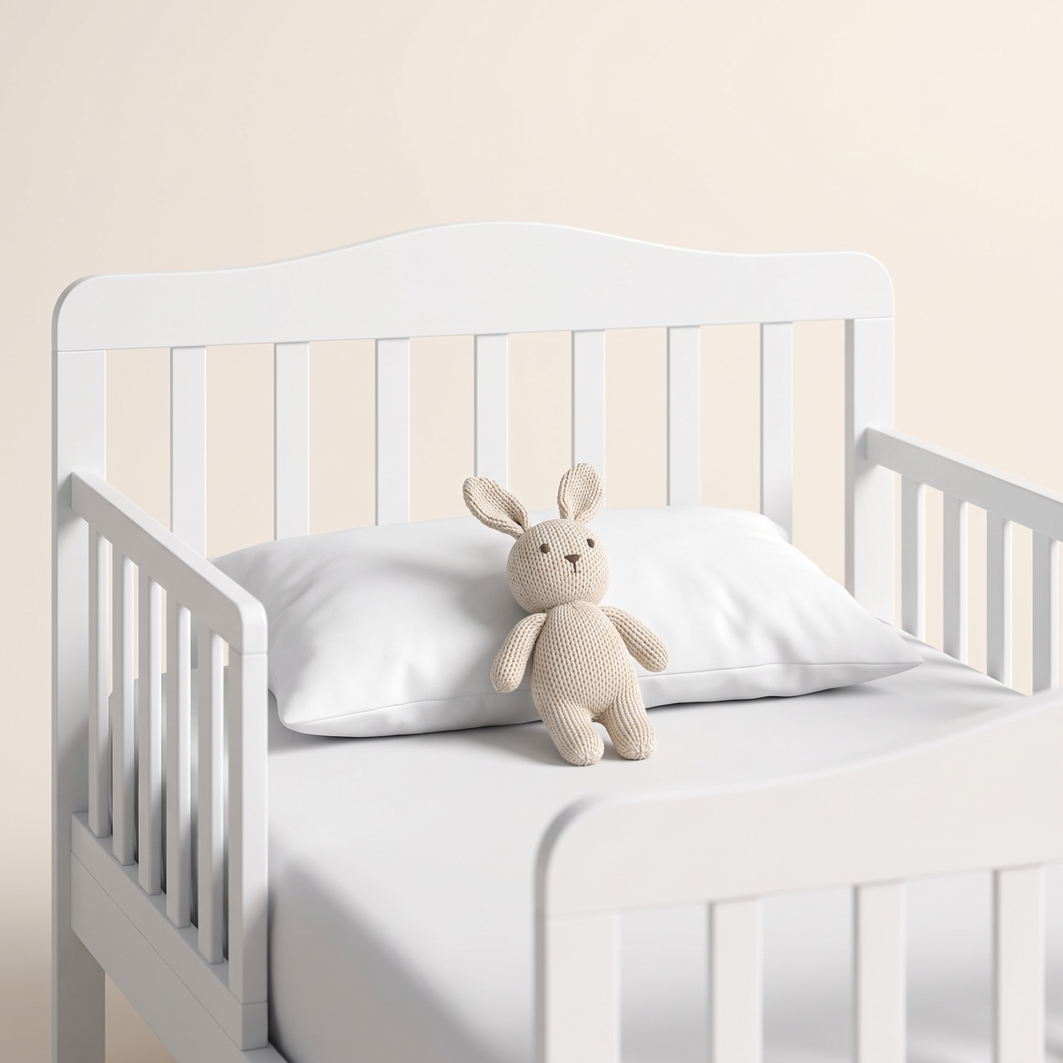 Foldable White Baby Crib #7211W, styled detail