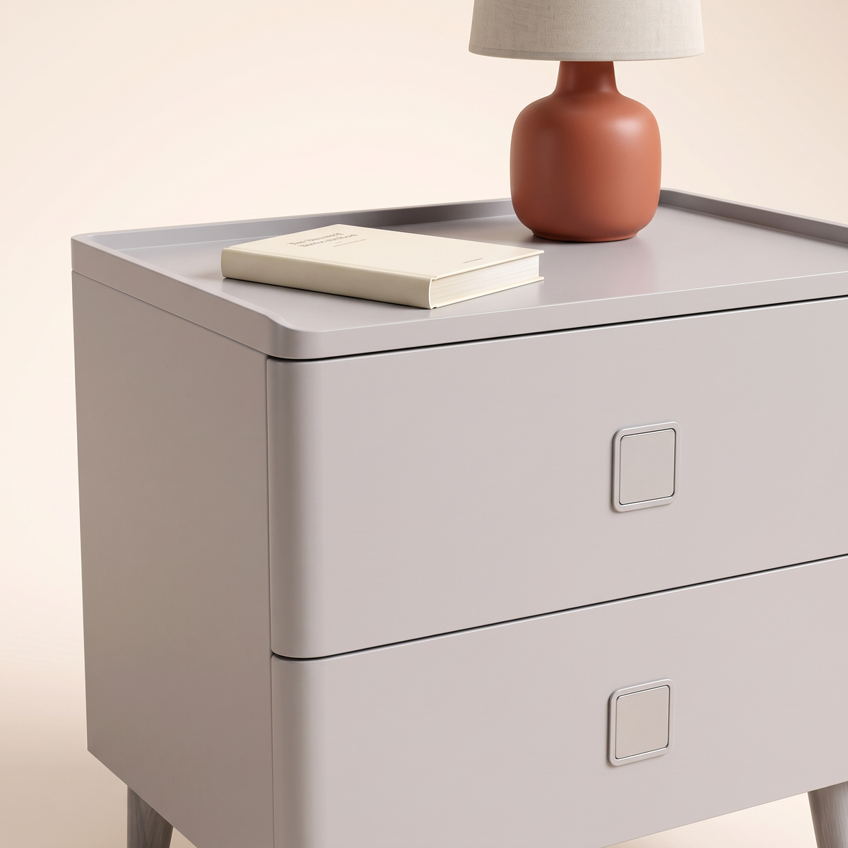 Volcanic Ash Bedside Table, styled detail