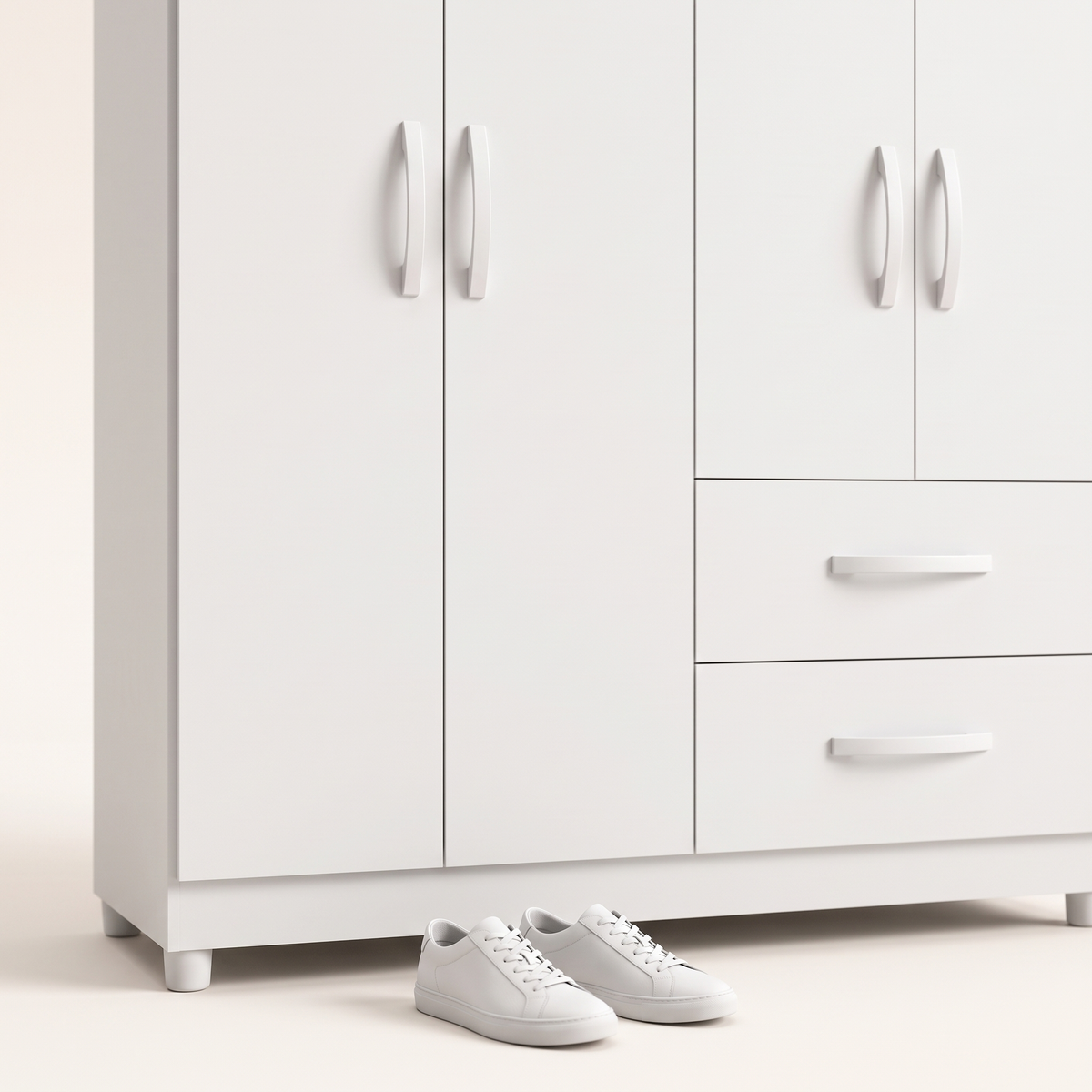 Mobi White 4 Door Wardrobe, styled detail