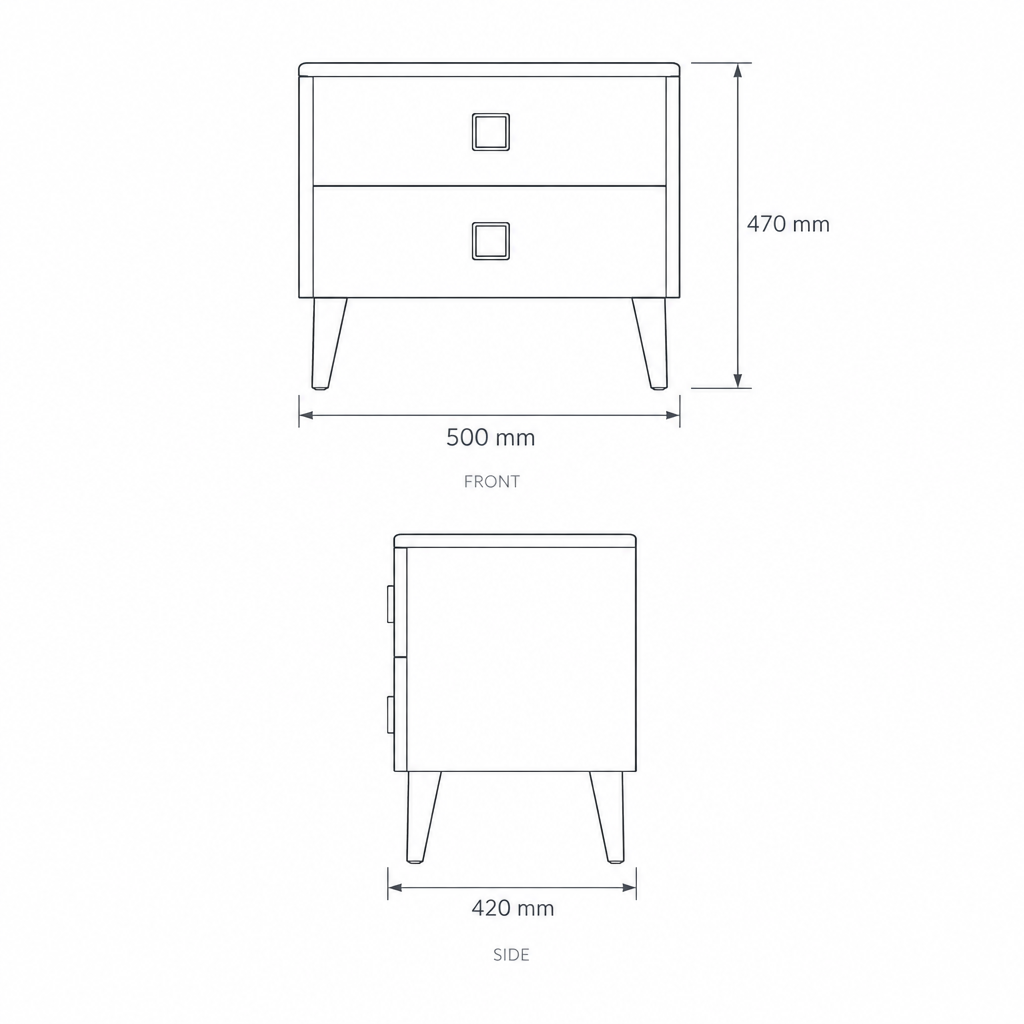 Volcanic Ash Bedside Table, dimensions drawing