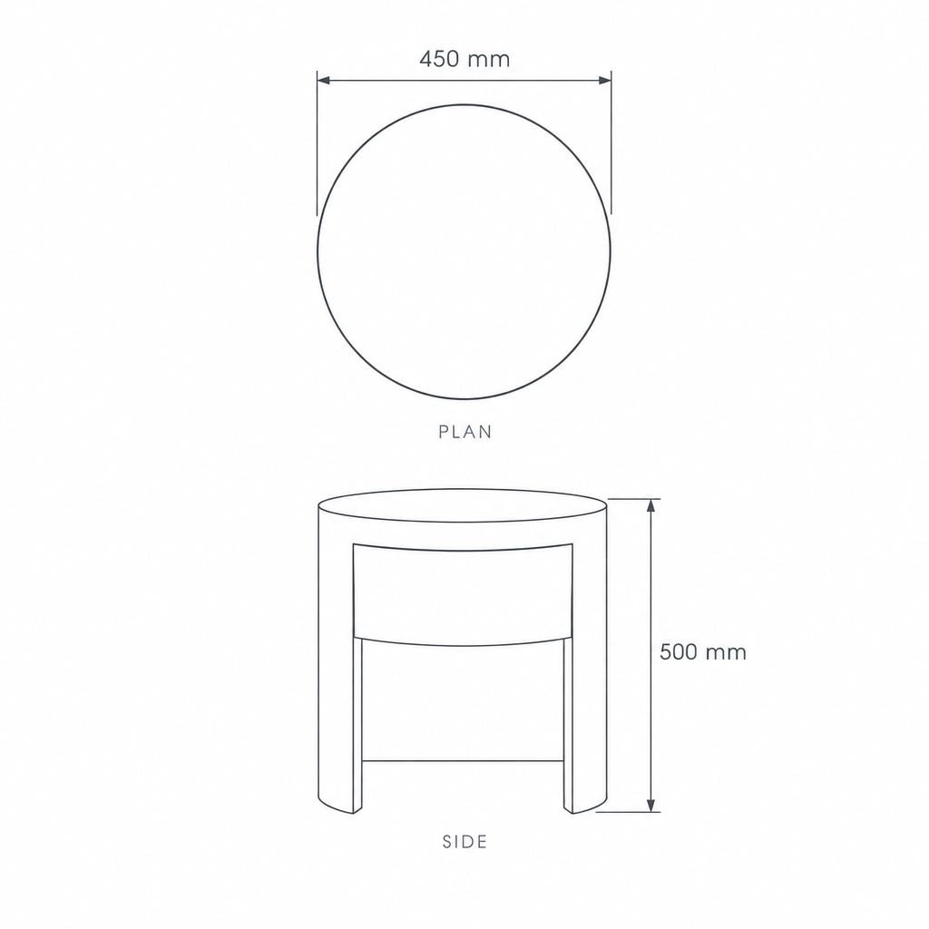 White Nightstand #212, dimensions drawing