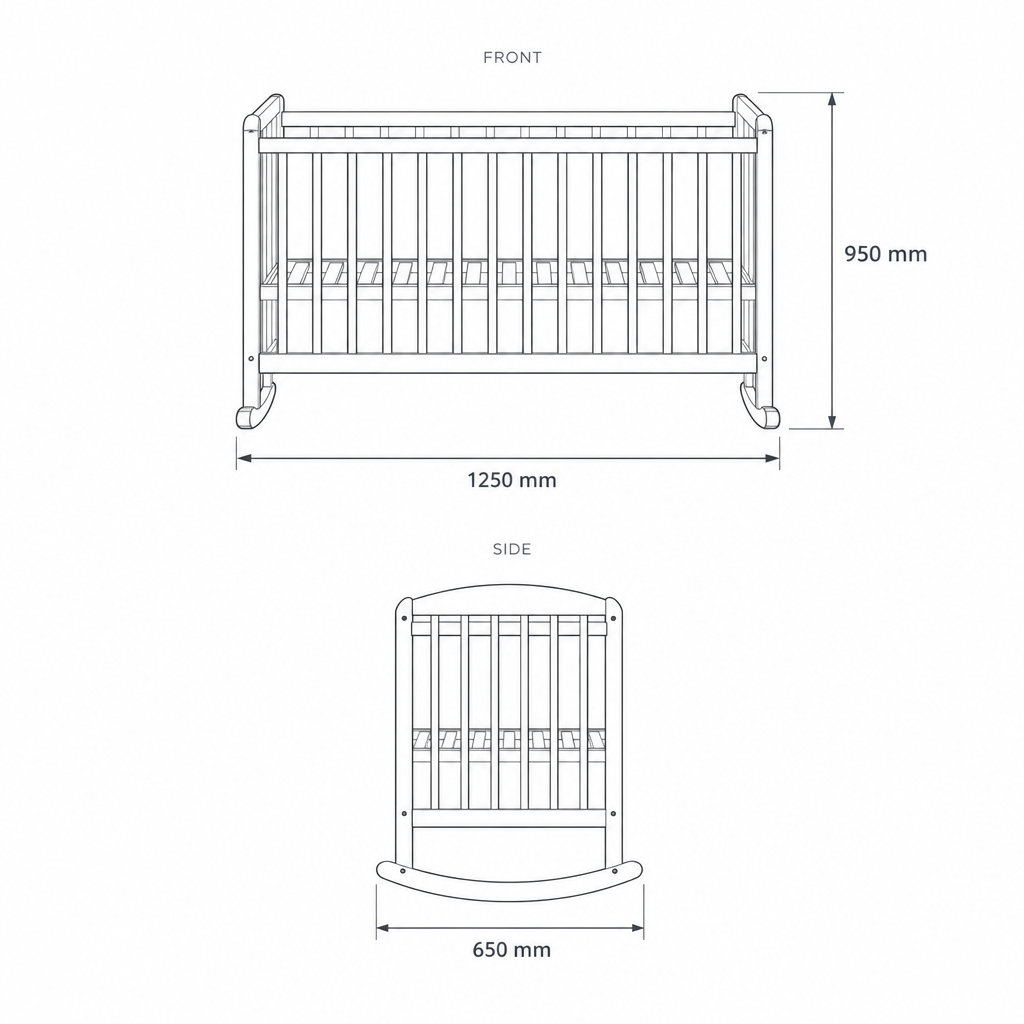 Foldable Baby Crib #9882Y, dimensions drawing