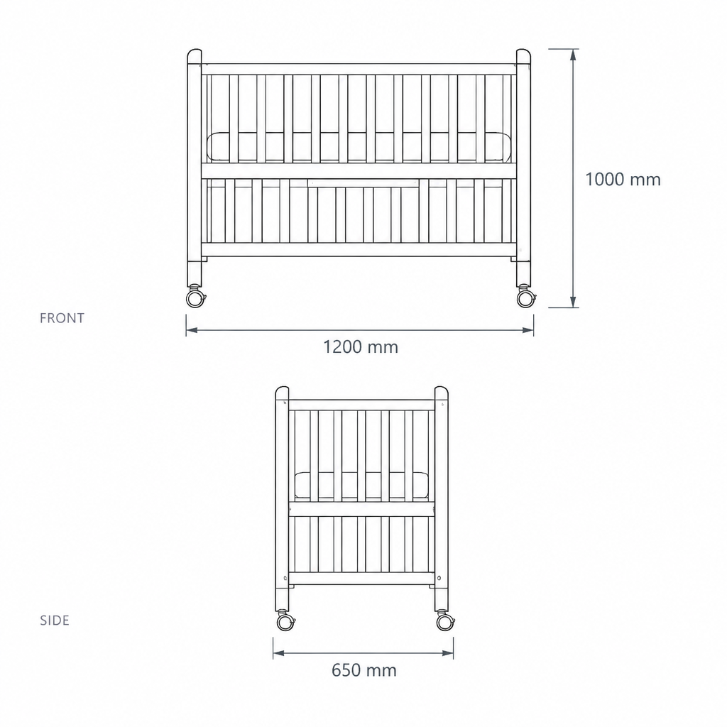Foldable Baby Crib #D68, dimensions drawing