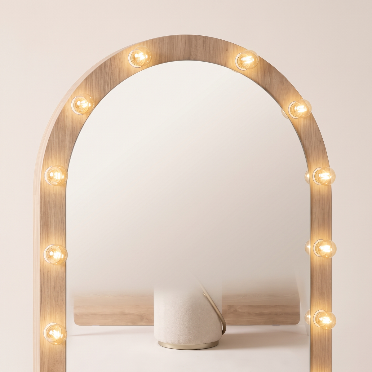 Milos Modern Light Wood Vanity Set with LED Mirror & Pouf, material detail