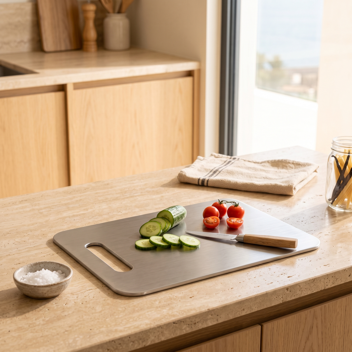Medium Stainless Steel Cutting Board in a Muscat home