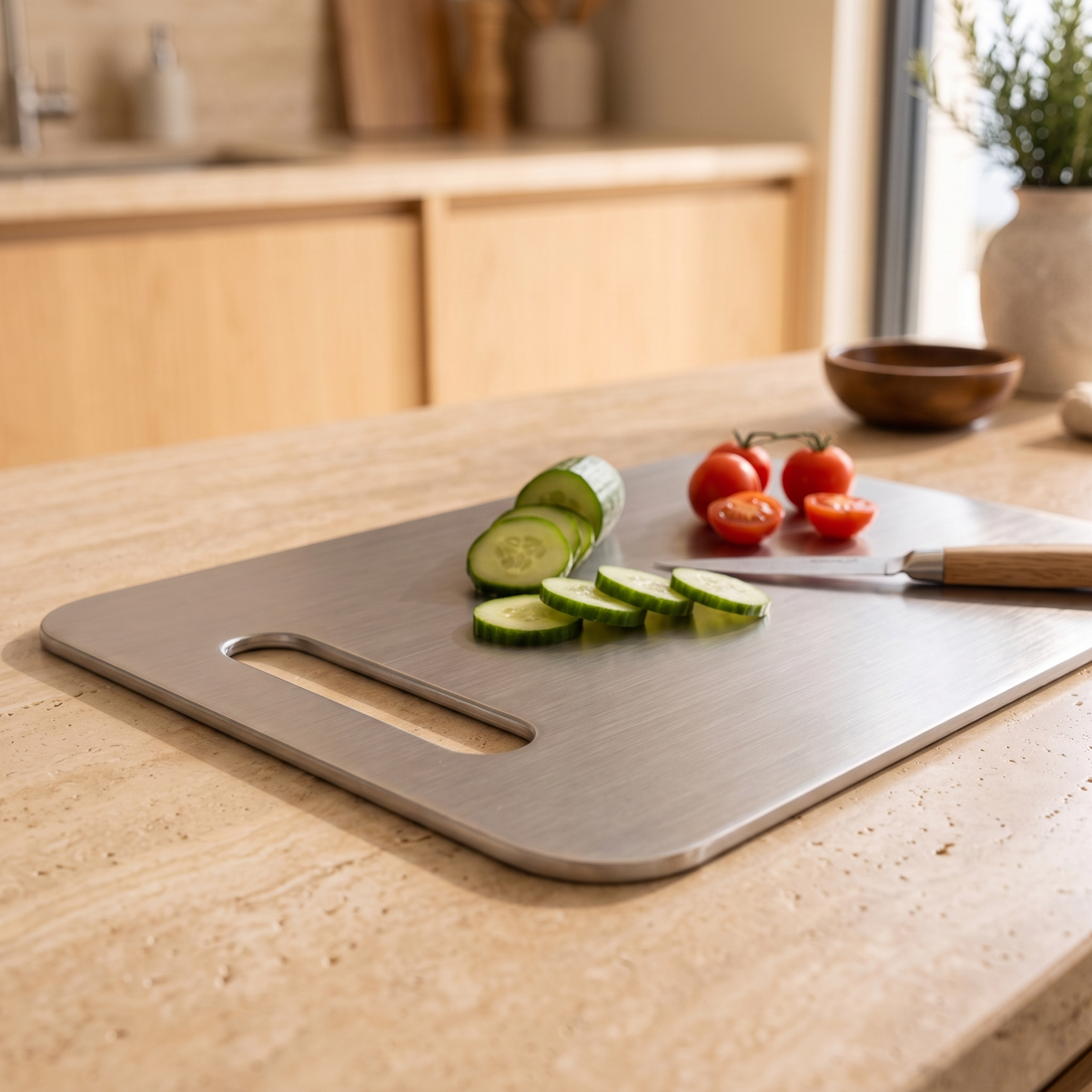 Medium Stainless Steel Cutting Board, close view