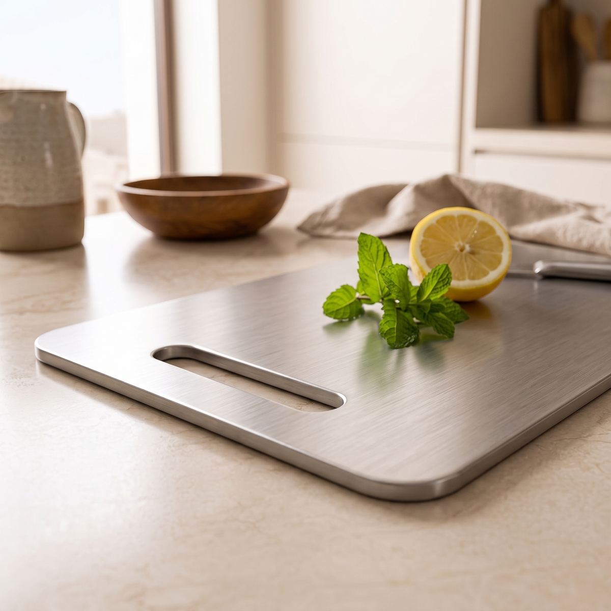 Large Stainless Steel Cutting Board, close view