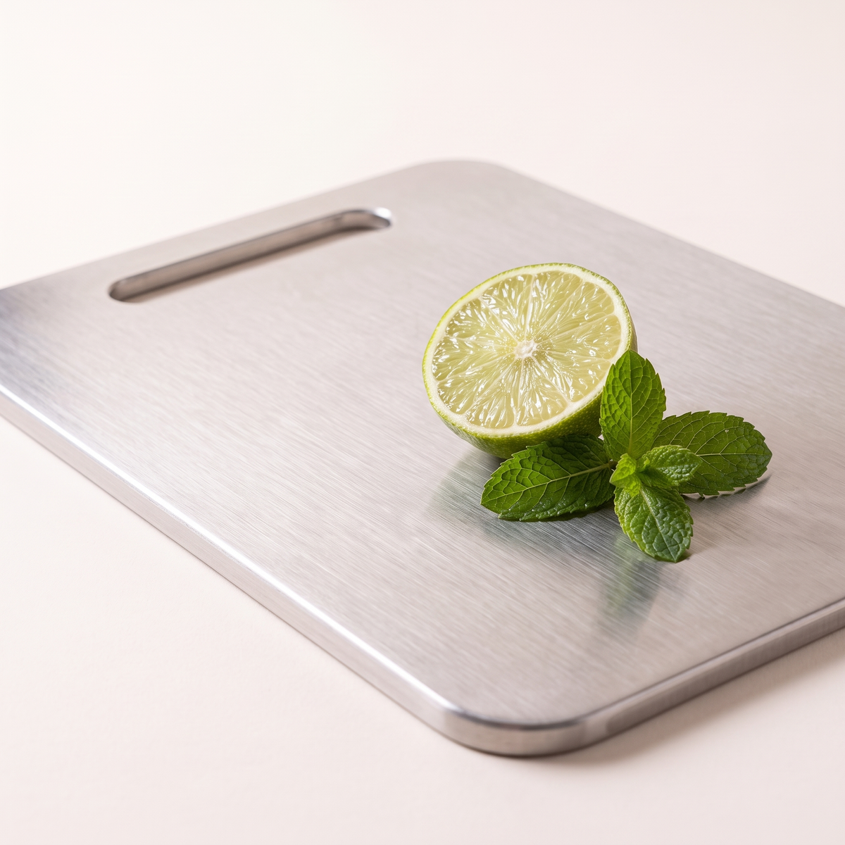 Large Stainless Steel Cutting Board, styled detail
