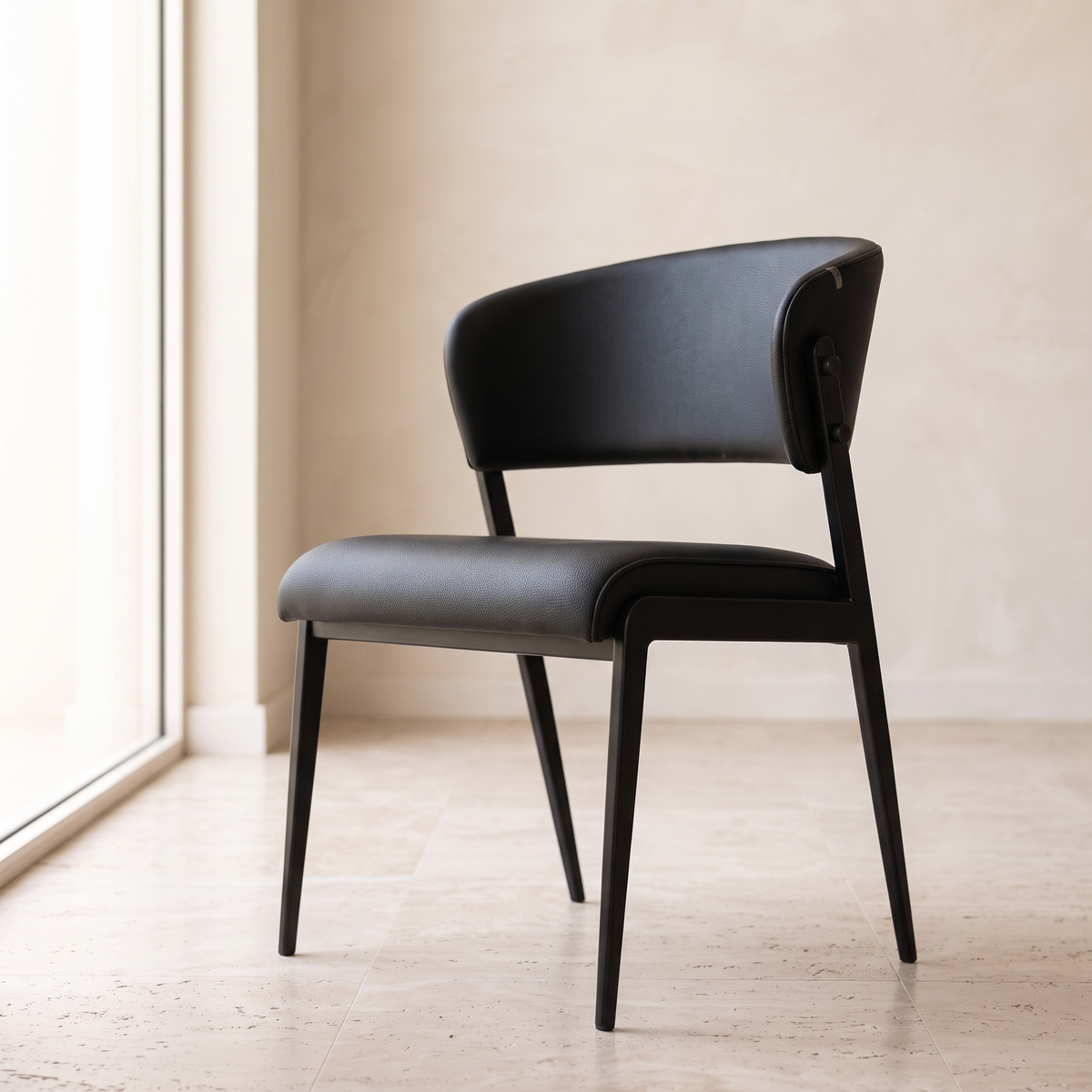 Noir Black Leather-Look Dining Chair, close view