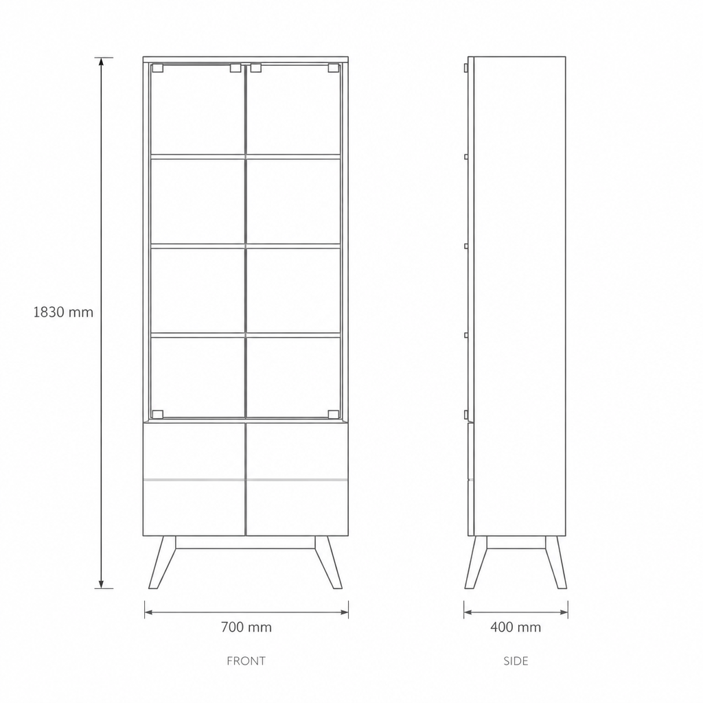Noronha Display Cabinet, dimensions drawing