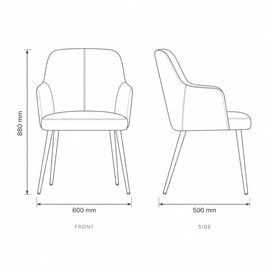 Dining Chair #DZ02, dimensions drawing