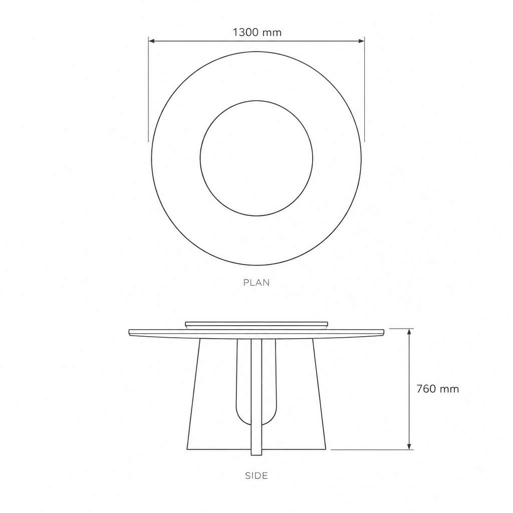 Dining Table #HT19, dimensions drawing
