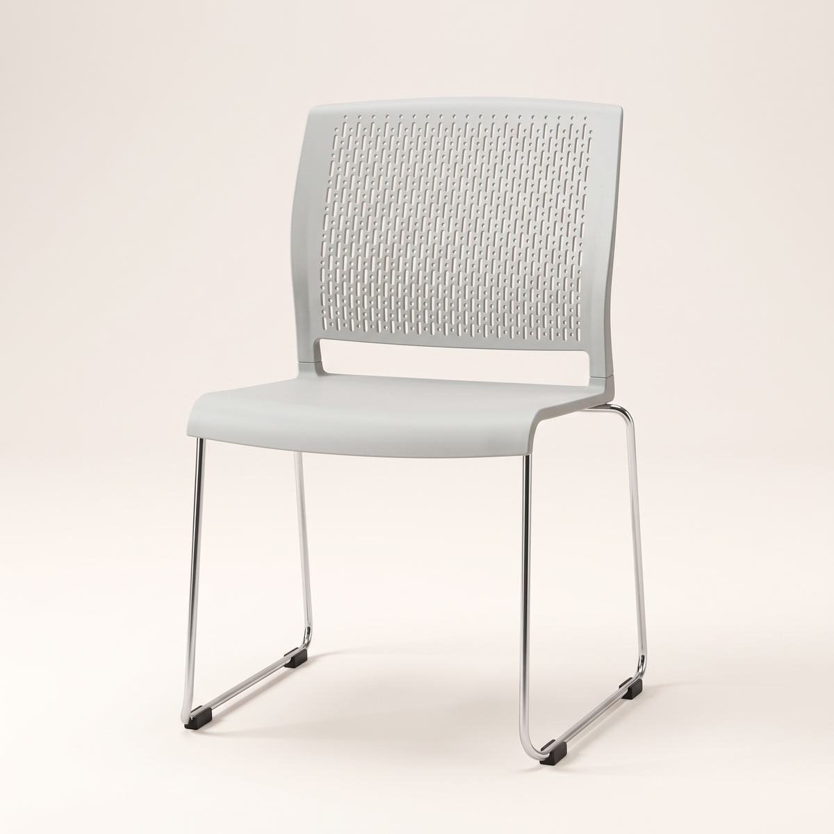 Grey Perforated Visitor Chair with Chrome Sled Base, studio view