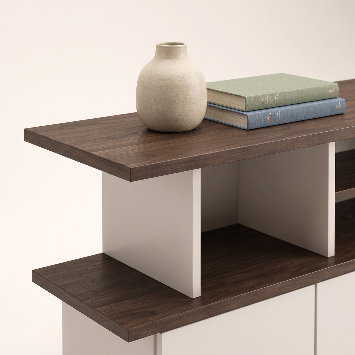 Low Cabinet Storage Credenza, styled detail