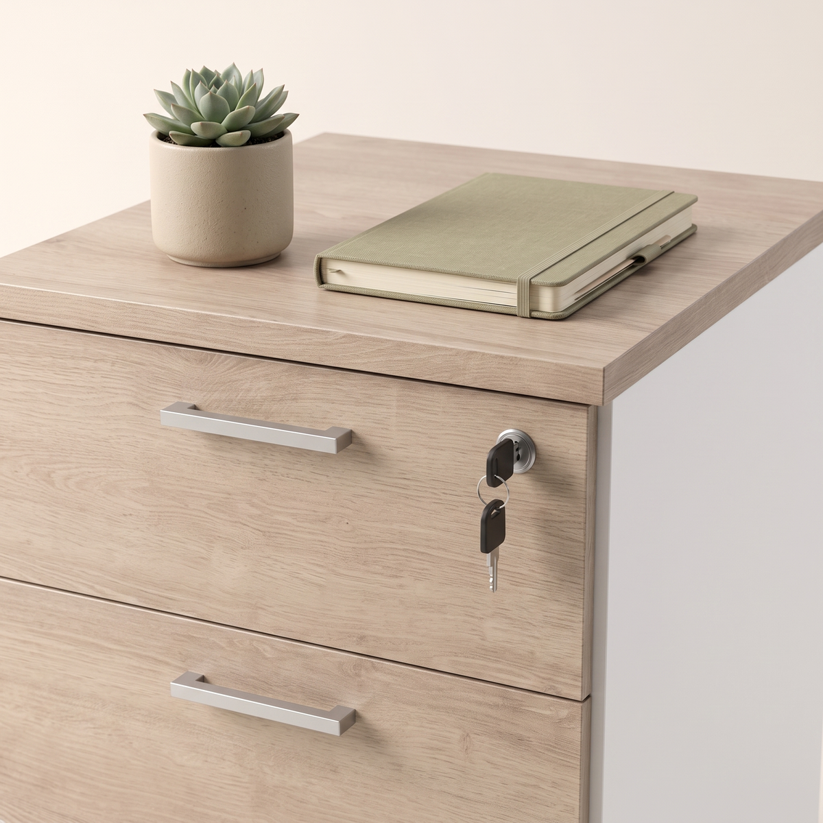 Lockable 3-Drawer Mobile Pedestal Cabinet, styled detail
