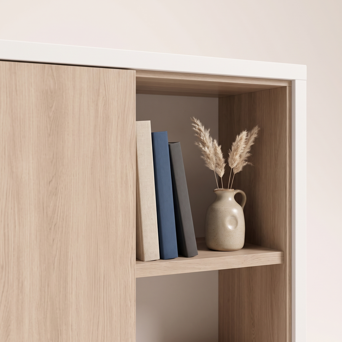 Filing Cabinet with Sliding Door, styled detail