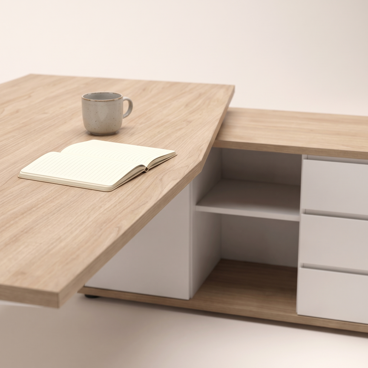 Executive Height Adjustable L-Shaped Desk, styled detail