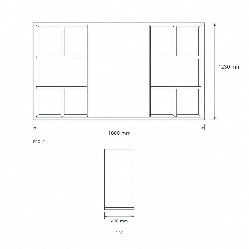 Filing Cabinet with Sliding Door, dimensions drawing