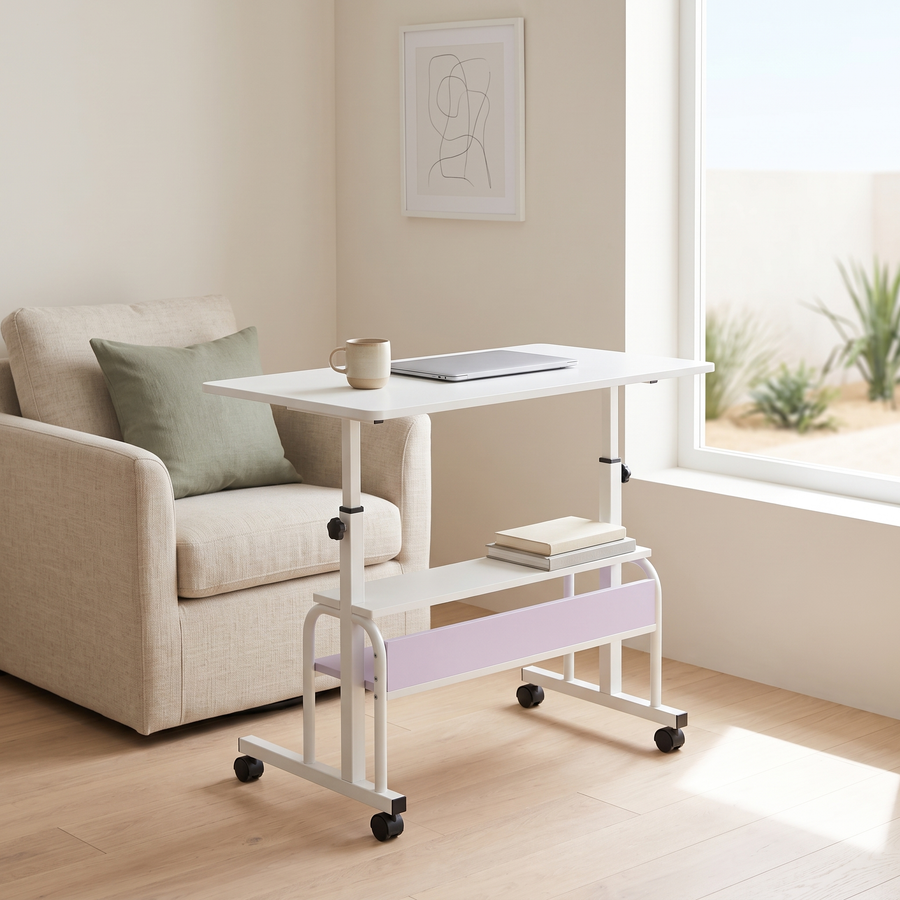 White Height-Adjustable Mobile Study Table