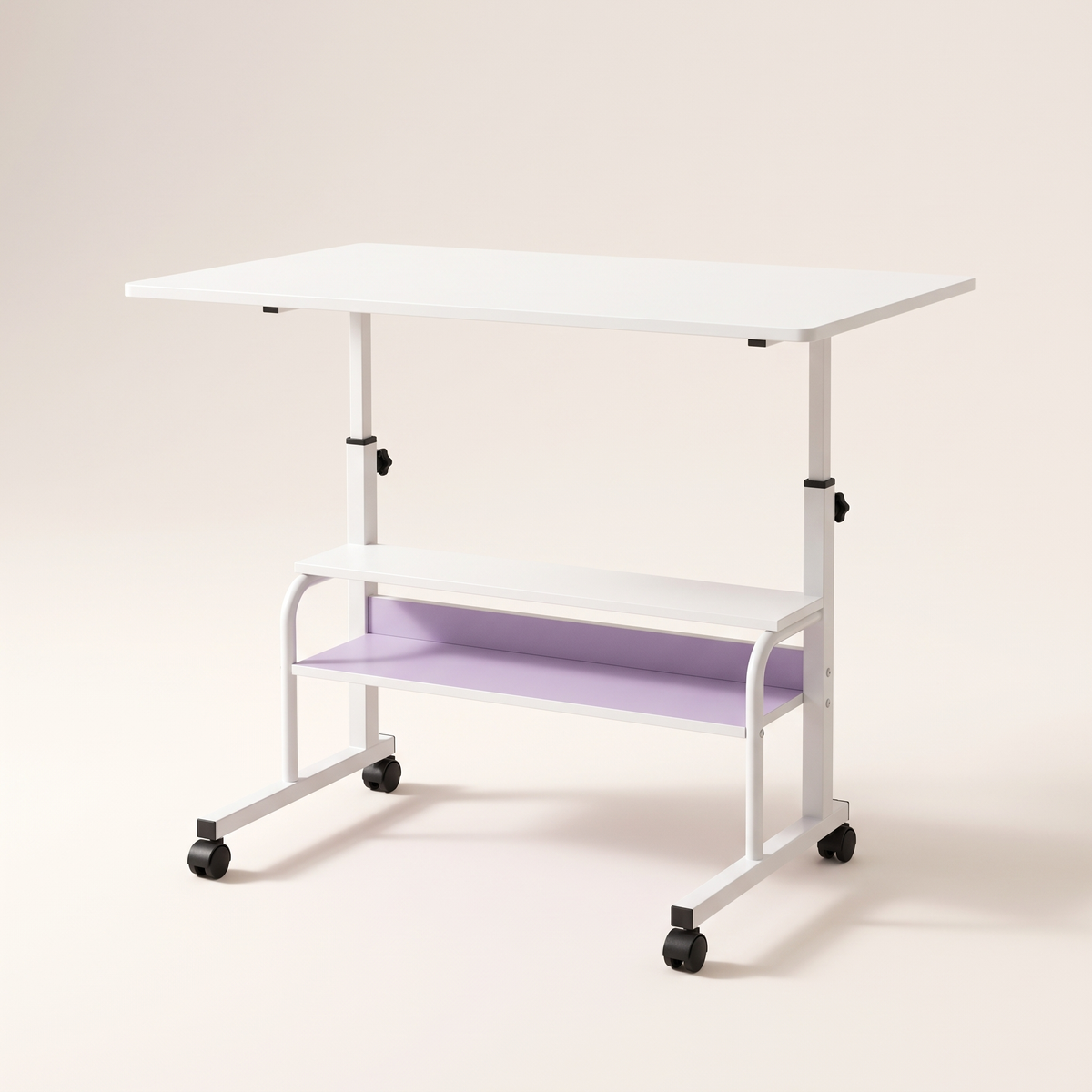 White Height-Adjustable Mobile Study Table, studio view