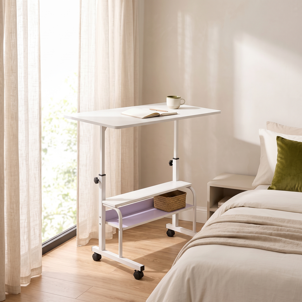 White Height-Adjustable Mobile Study Table, second room view