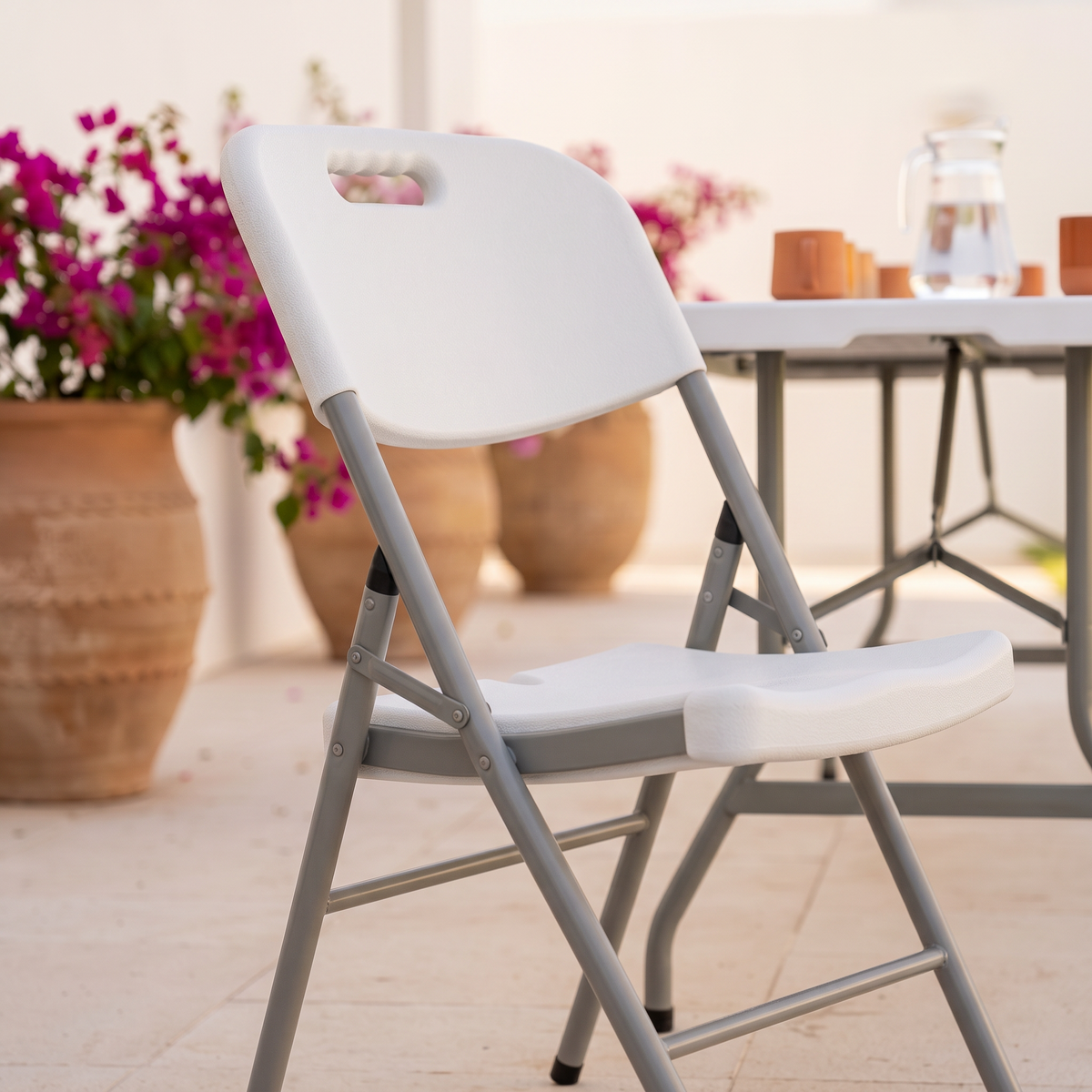 HP-53D White Folding Garden Chair, close view
