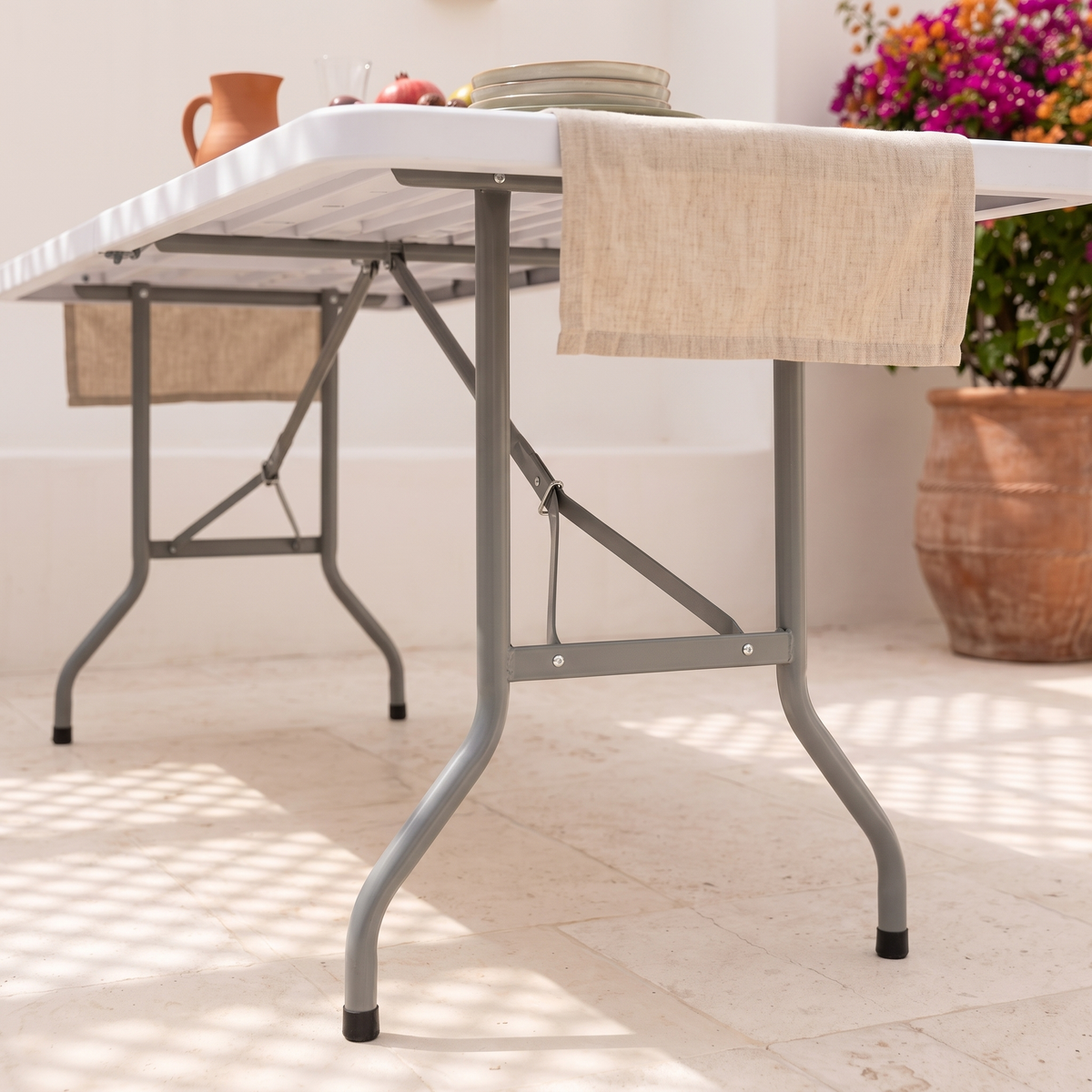 8ft White Folding Garden Table #HP-240CZ, close view