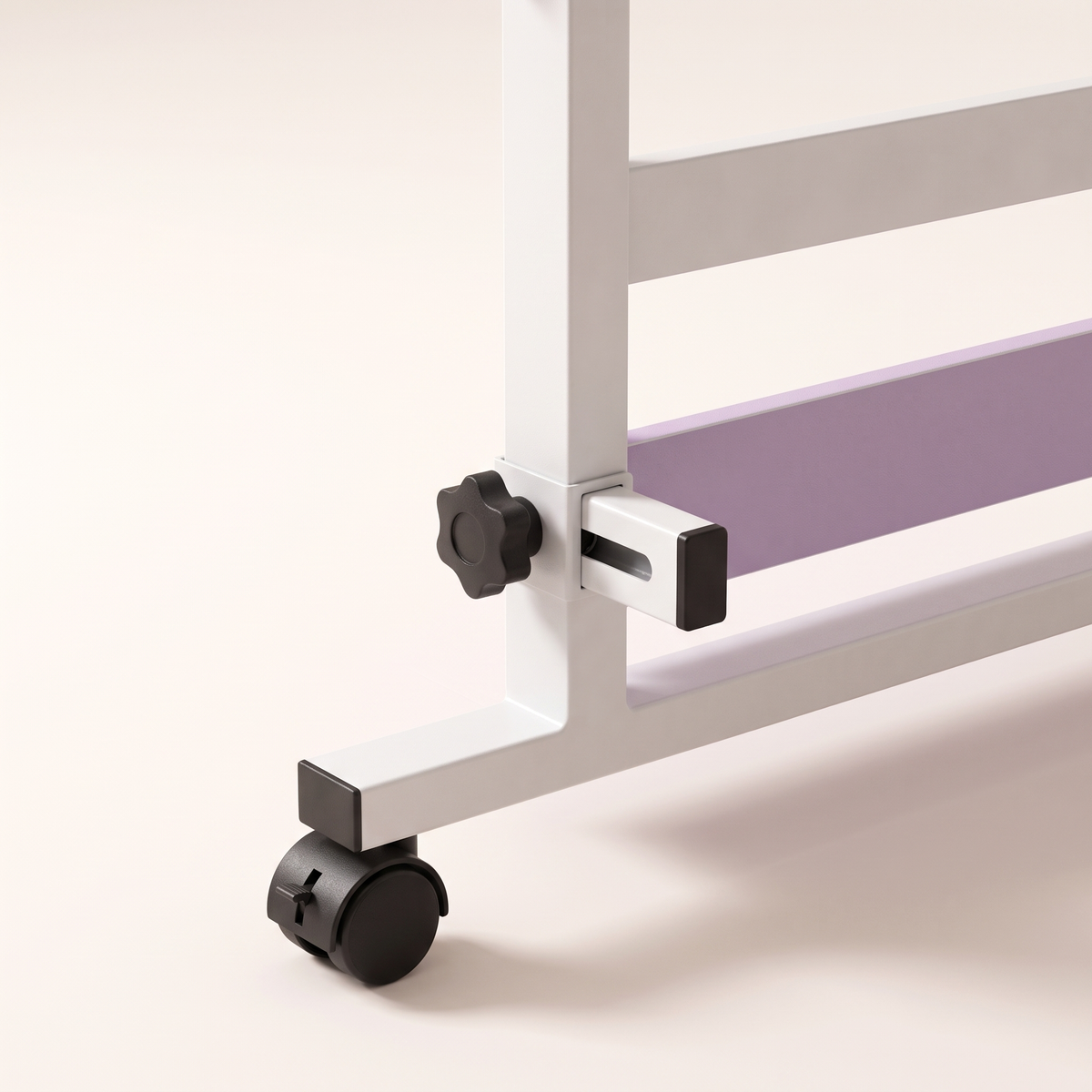 White Height-Adjustable Mobile Study Table, material detail