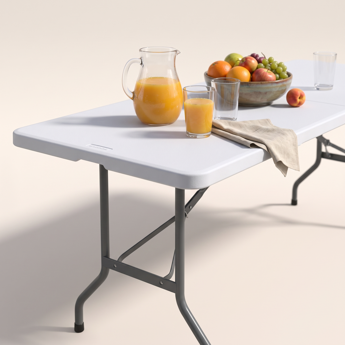 8ft White Folding Garden Table #HP-240CZ, styled detail