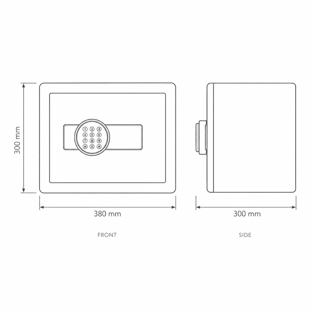 Black Fire Resistant Safe #1-4, dimensions drawing