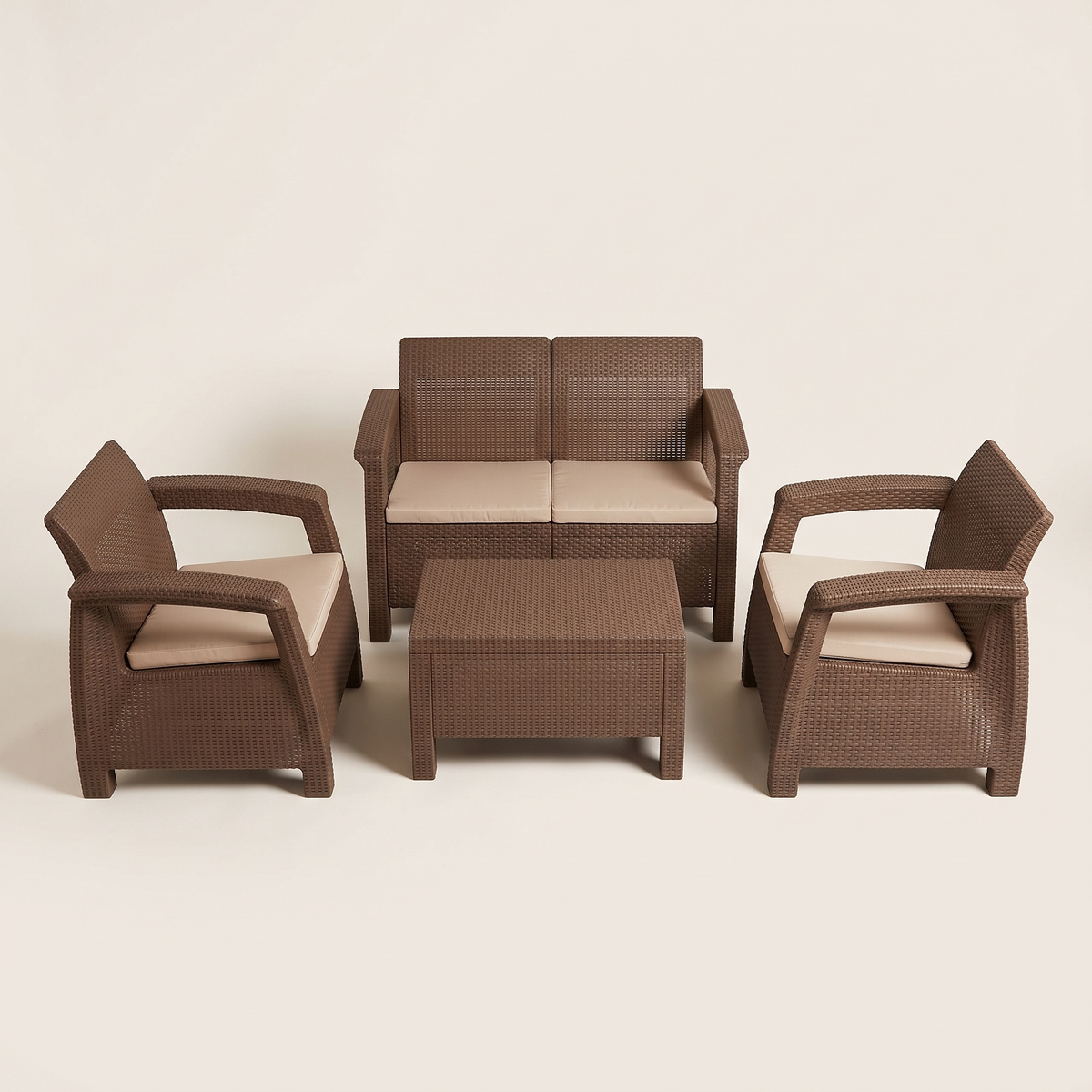 Home Needs Brown Rattan Sofa Set, studio view