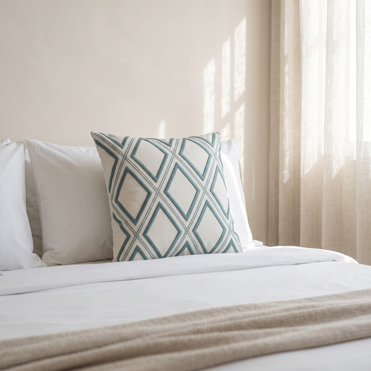 Geometric Diamond Embroidered Decorative Cushion Cover, second room view