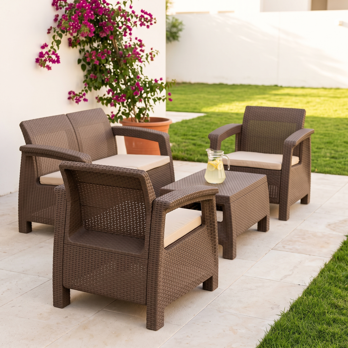 Home Needs Brown Rattan Sofa Set, second room view
