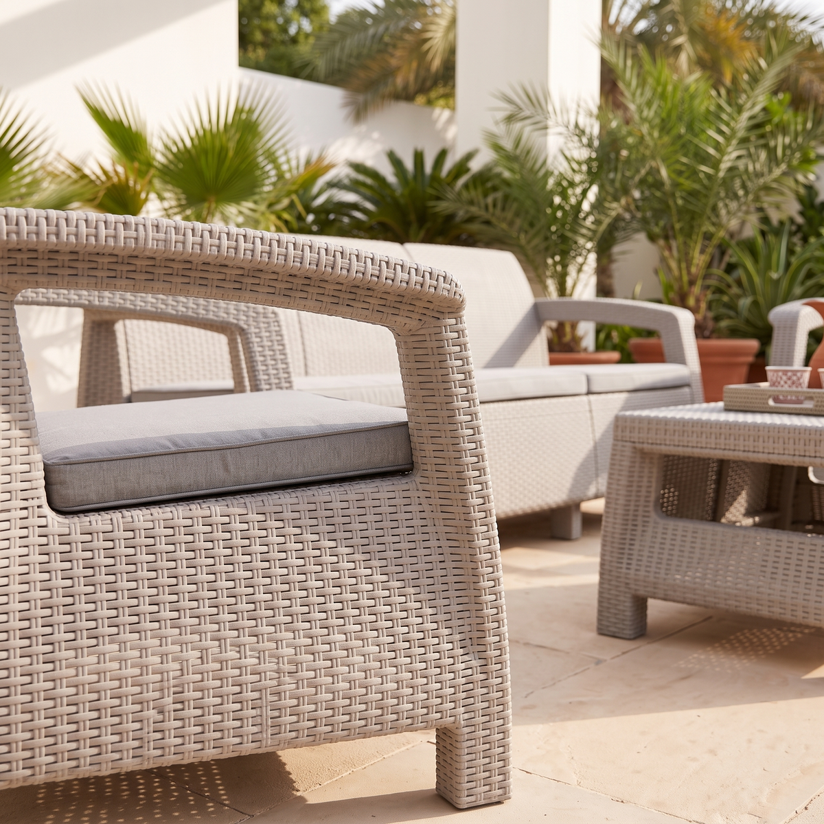 Home Needs Ash Rattan Sofa Set, close view