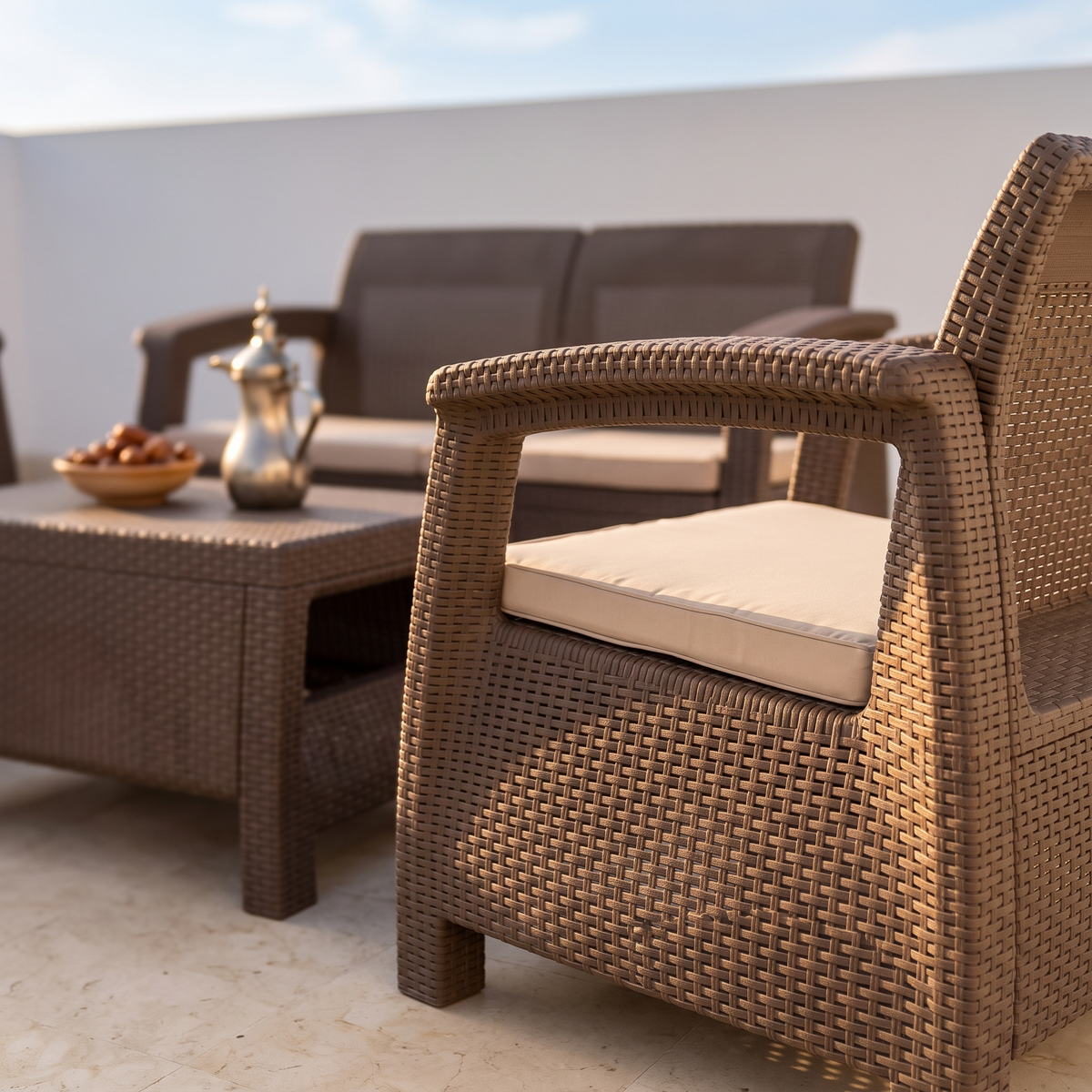 Home Needs Brown Rattan Sofa Set, close view