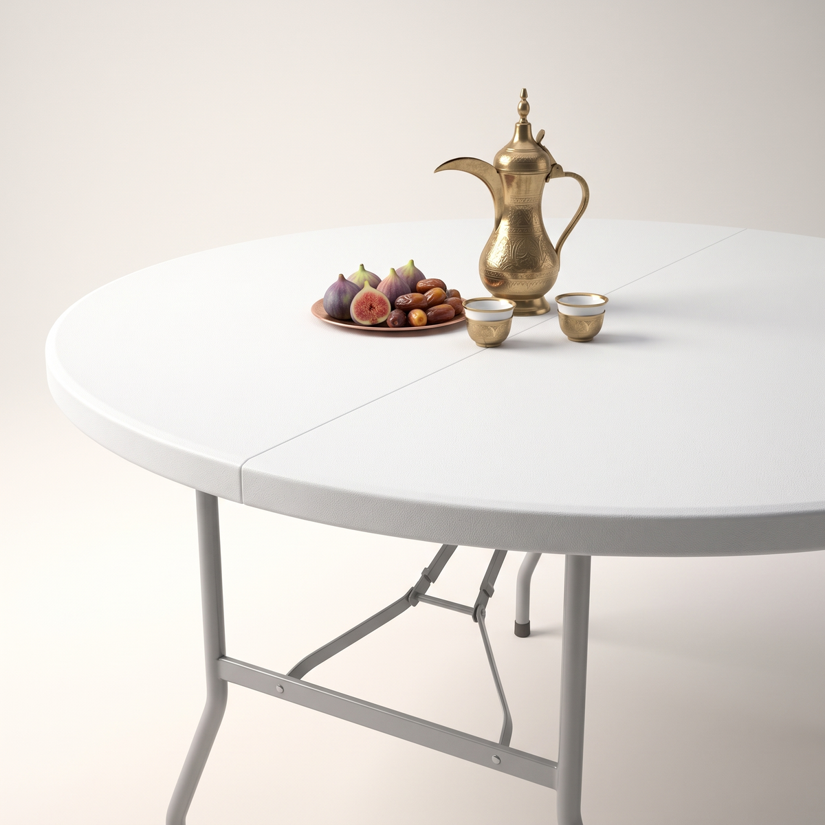 Round White Folding Garden Table #HP-170YZ, styled detail