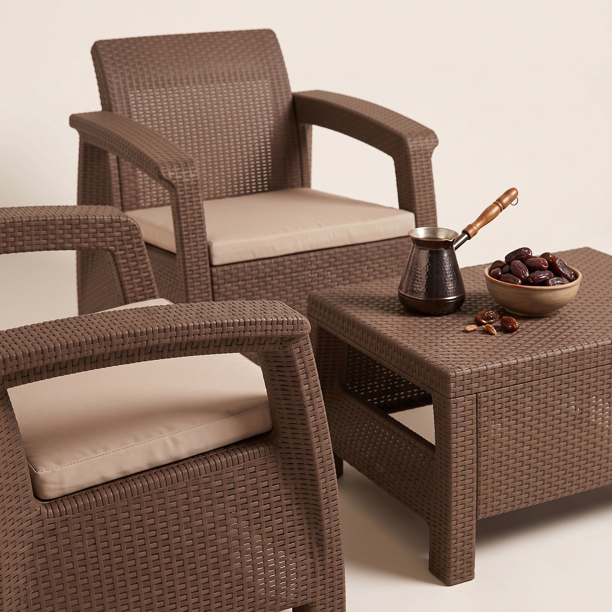 Home Needs Brown Rattan Sofa Set, styled detail