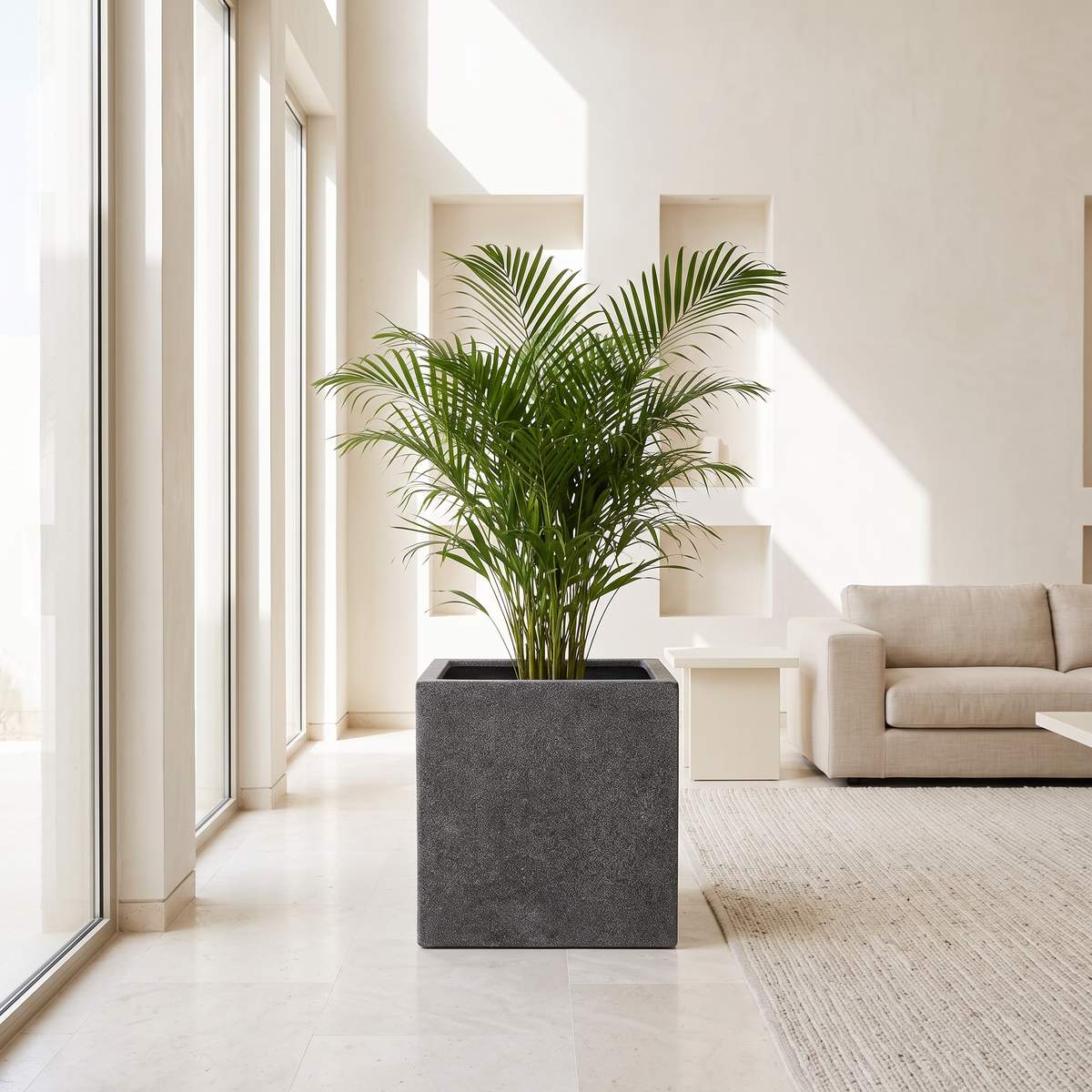 44x44x38cm Square Stone-Look Fiberclay Planter in a Muscat home