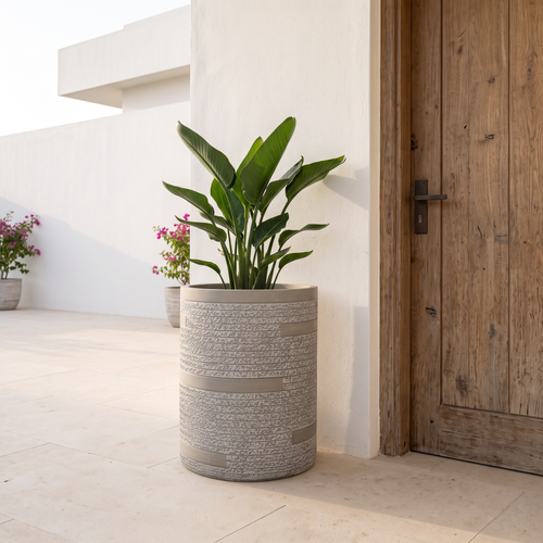 35x40cm Textured Fiberclay Planter with Horizontal Stripes #KD-141 in a Muscat home