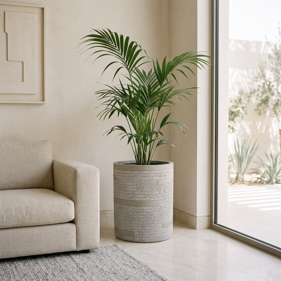 42x46cm Textured Fiberclay Planter with Horizontal Stripes #KD-141