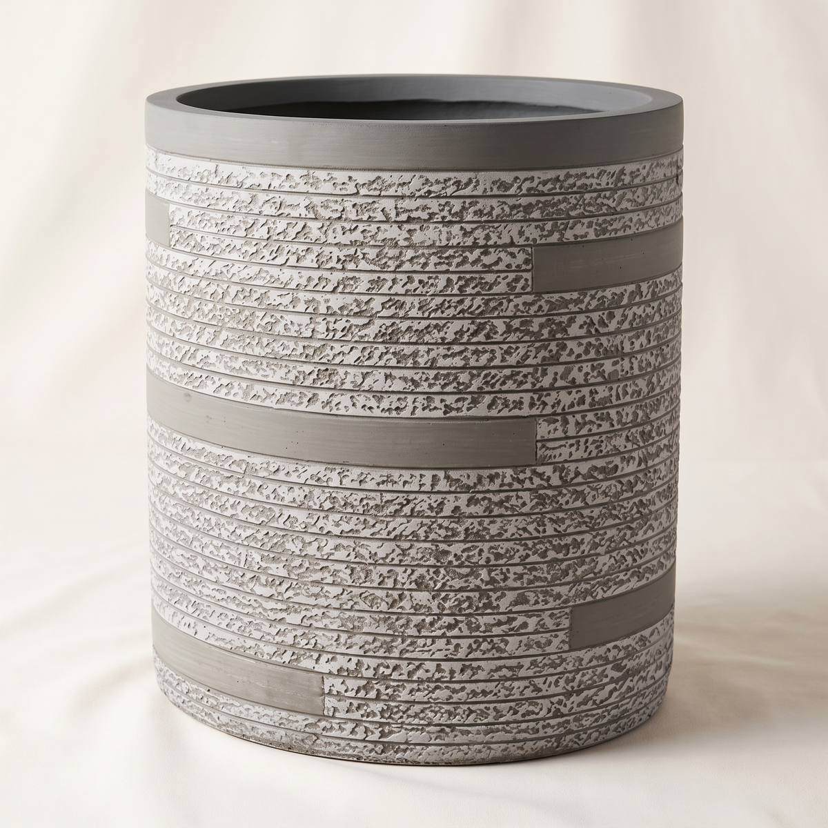 35x40cm Textured Fiberclay Planter with Horizontal Stripes #KD-141, studio view