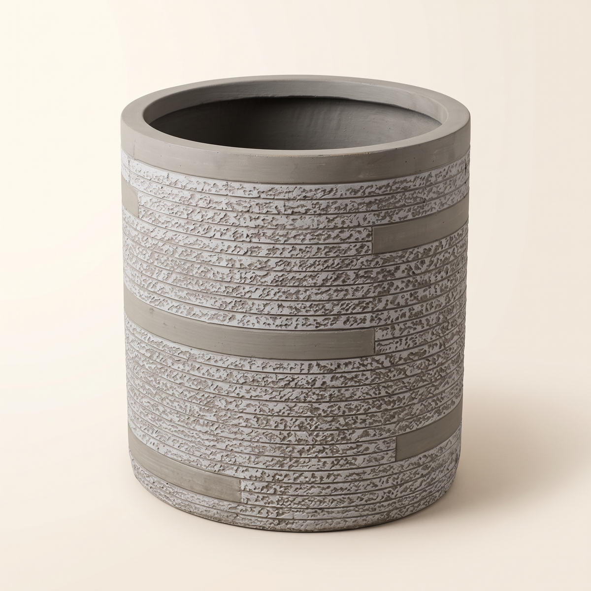 42x46cm Textured Fiberclay Planter with Horizontal Stripes #KD-141, studio view