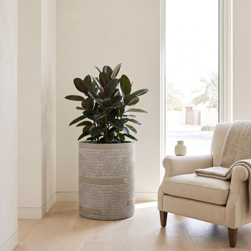 35x40cm Textured Fiberclay Planter with Horizontal Stripes #KD-141, second room view