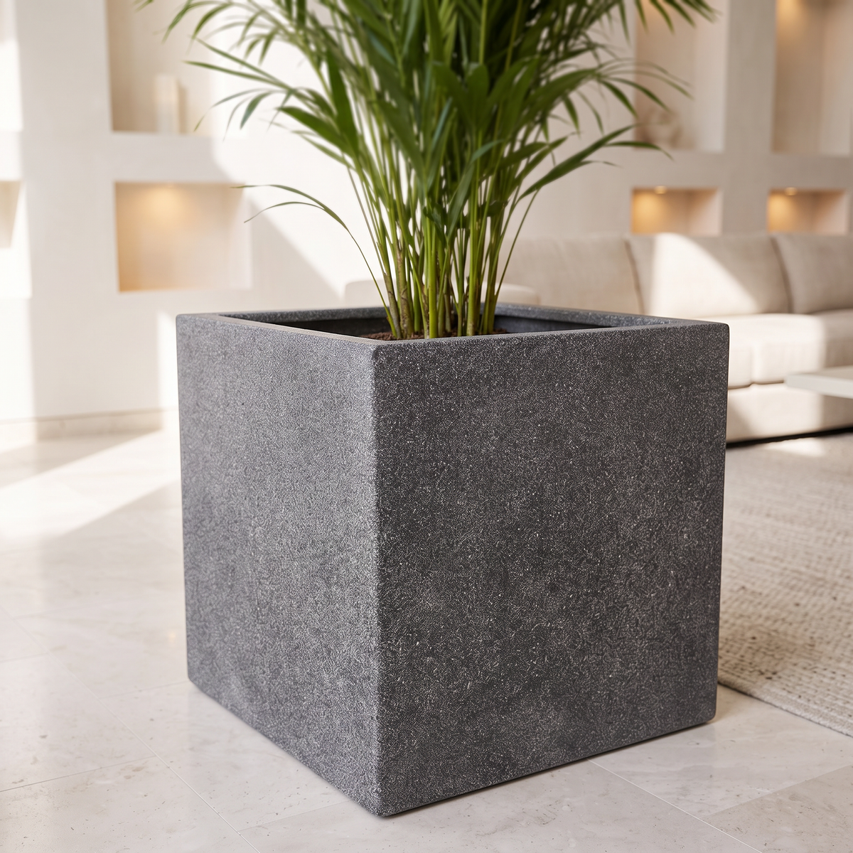 44x44x38cm Square Stone-Look Fiberclay Planter, close view
