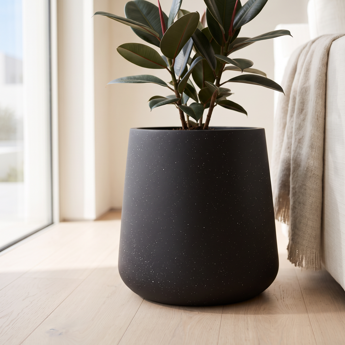 30x31cm Black Fiberclay Planter #KD-003, close view