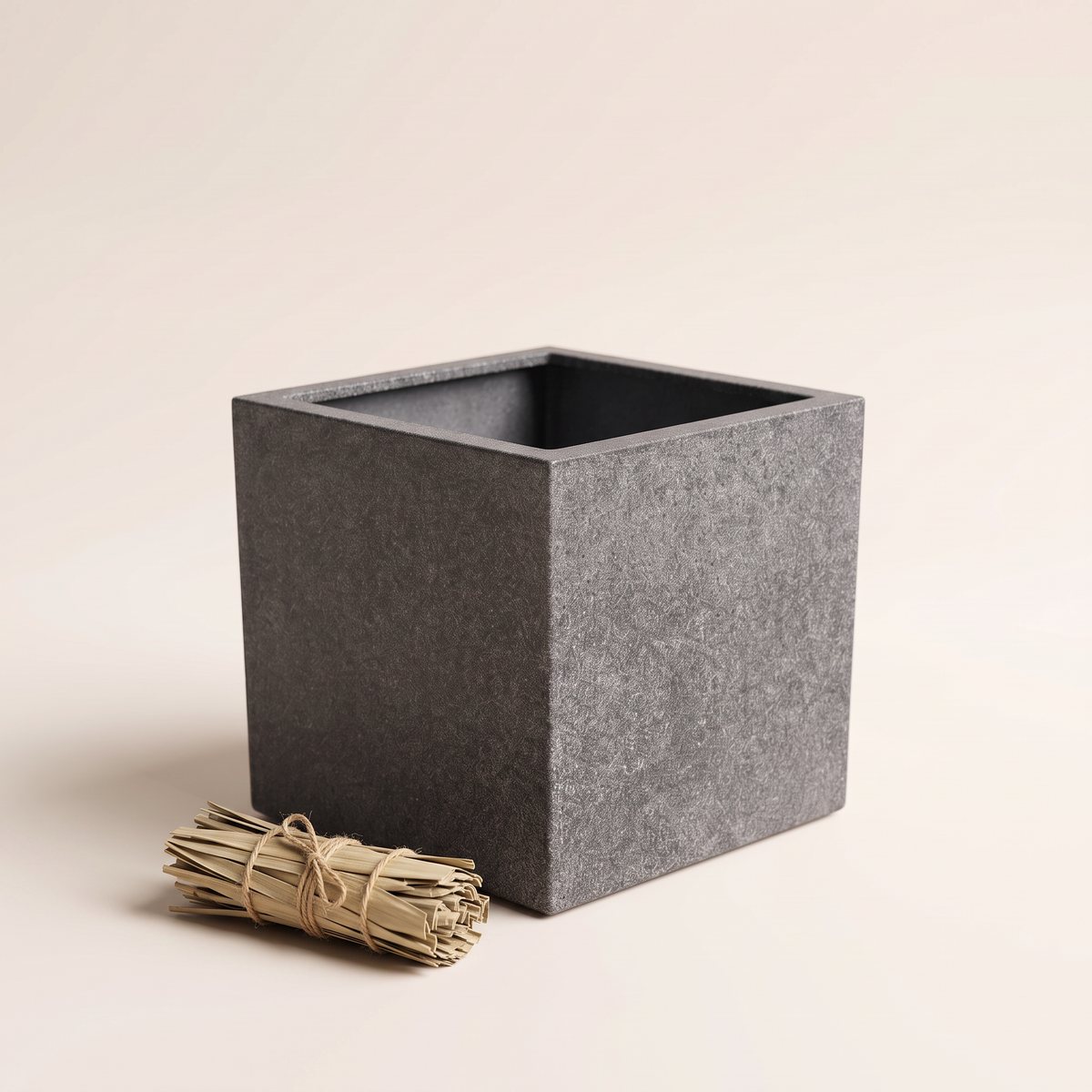 44x44x38cm Square Stone-Look Fiberclay Planter, styled detail