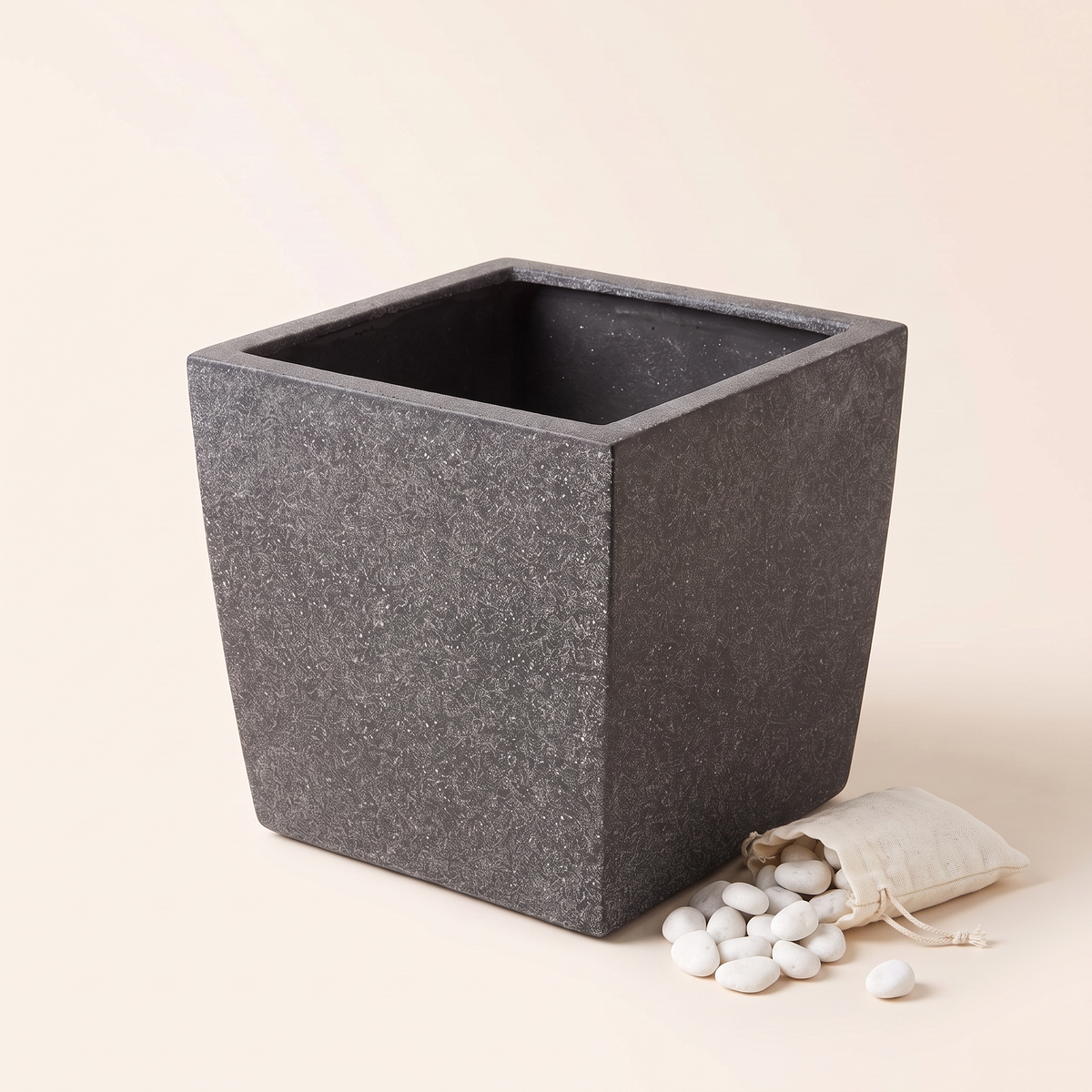 34x34x30cm Square Stone-Look Fiberclay Planter #KD-030, styled detail