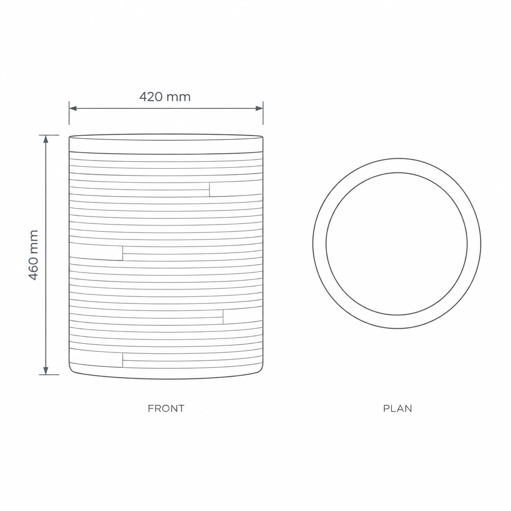 42x46cm Textured Fiberclay Planter with Horizontal Stripes #KD-141, dimensions drawing