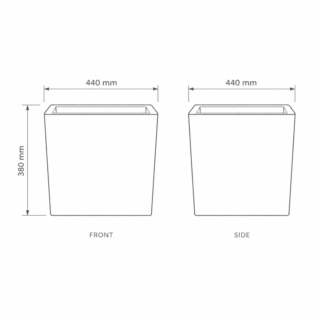 44x44x38cm Square Stone-Look Fiberclay Planter, dimensions drawing
